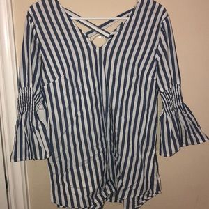 Stripped Bell-Sleeved Blouse